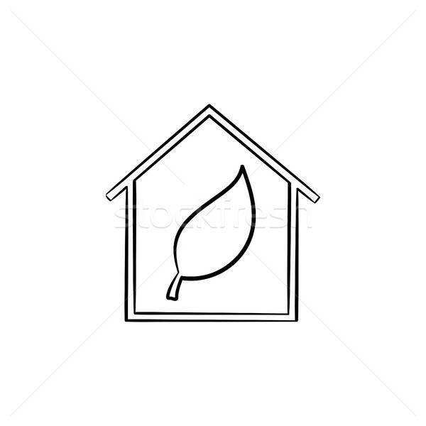 600x600 Ecology Friendly House With Leaf Hand Drawn Icon Vector