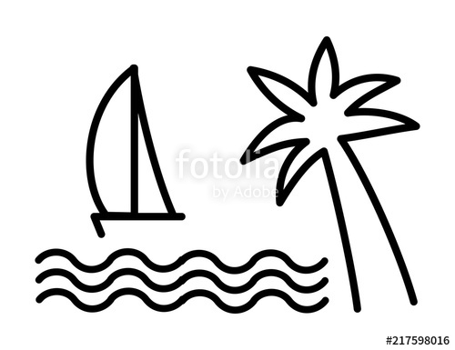 500x385 Sea, Palm Tree, Yacht Logo Or Graphic Element Stylized