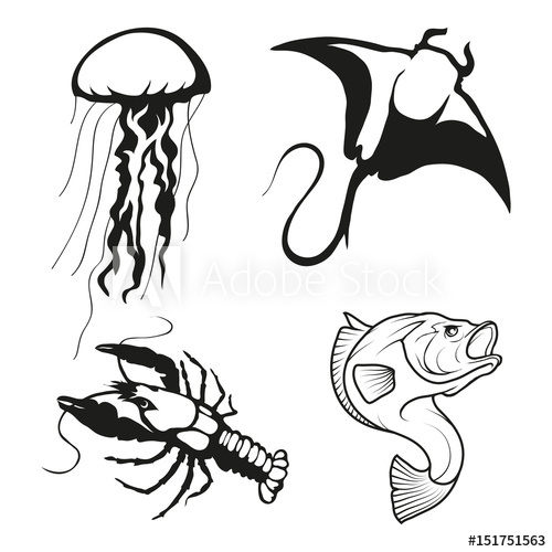 500x500 Set Of Four Black Logo Silhouettes Of Jellyfish And Vector Image