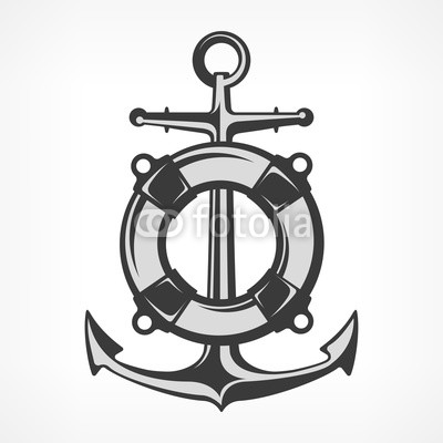 400x400 anchor with lifebuoy, nautical symbols on white, marine vector
