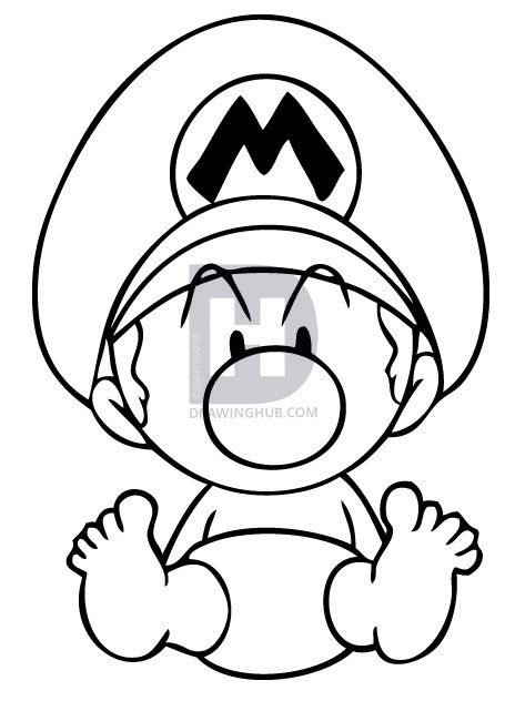 464x632 How To Draw Baby Mario, Step