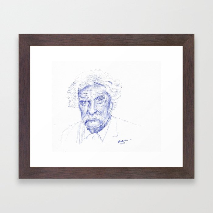 700x700 Mark Twain Portrait In Blue Bic Ink Framed Art Print