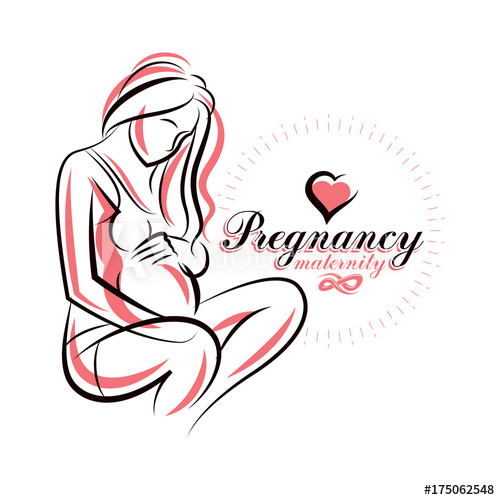 500x500 Elegant Pregnant Woman Body Silhouette Drawing Vector