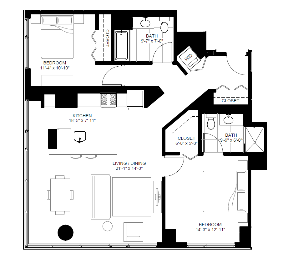 905x841 Bed Bath Apartment In Chicago Il Marquee
