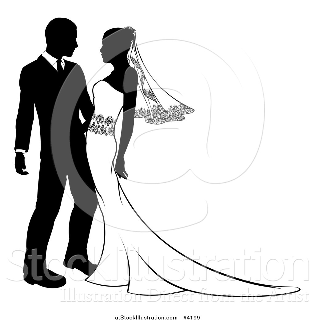 1024x1044 Vector Illustration Of A Black And White Silhouetted Wedding