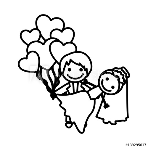 500x500 Figure Married Couple With Red Heart Bombs, Vector Illustraction