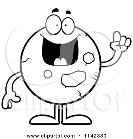 450x470 Cartoon Clipart Of A Black And White Planet Mars With An Idea