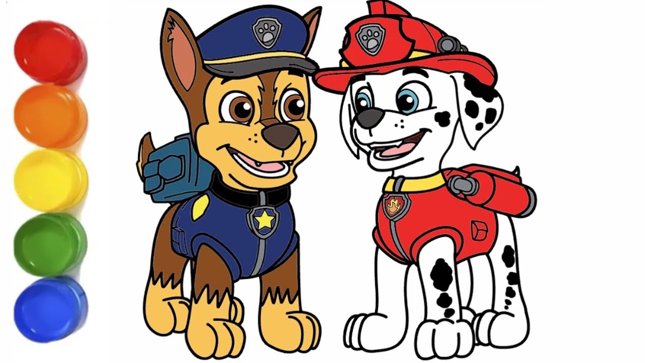 1280x720 How To Draw Paw Patrol Chase And Marshall Drawing And Coloring