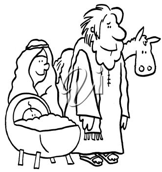 331x350 Clipart Illustration Of Mary, Joseph, Jesus And A Donkey