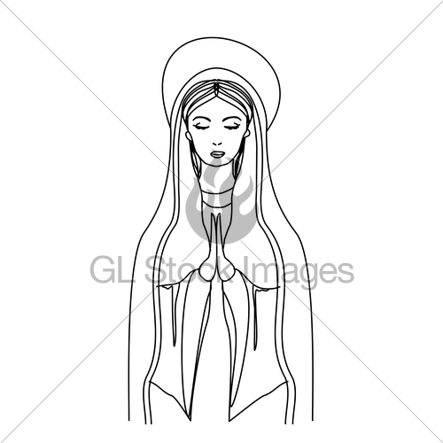 500x500 Blessed Virgin Mary In Black And White Contour Drawing Gl Stock