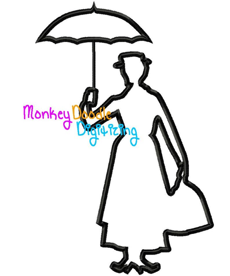 794x953 Mary Poppins Silhouette Princess Embroidery Machine Applique Etsy