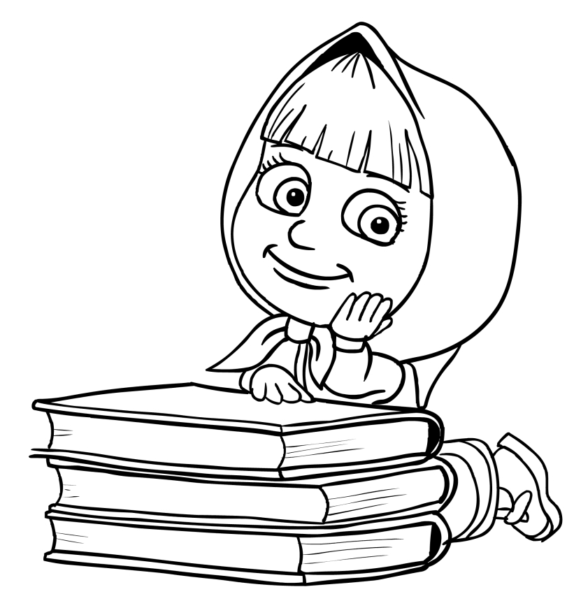 811x850 Masha On The Books Coloring Page