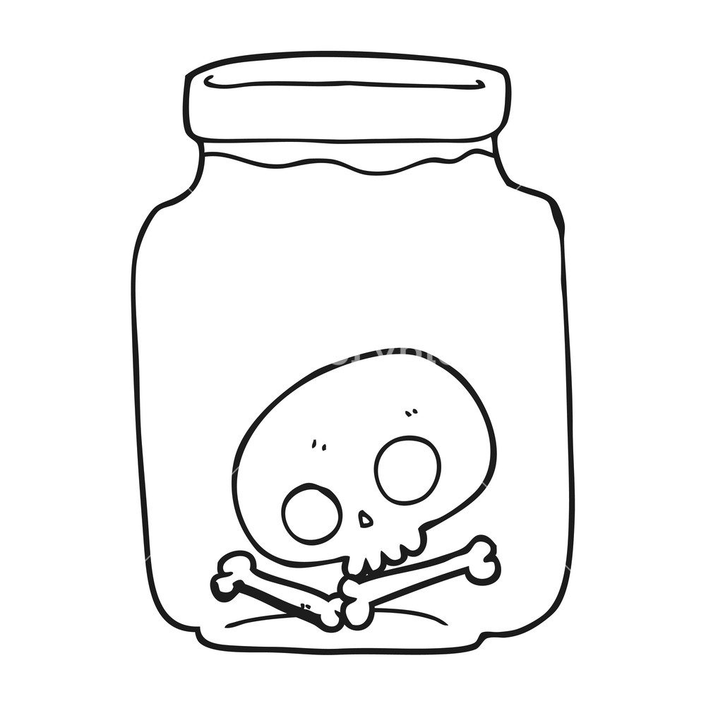 1000x1000 Freehand Drawn Black And White Cartoon Jar With Skull Royalty Free