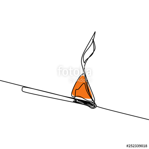 500x500 Continuous Line Drawing Of Burning A Match On White Background