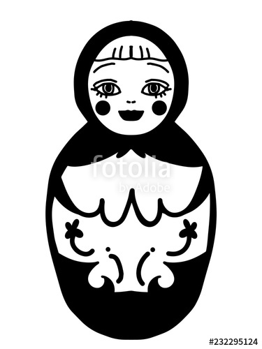 375x500 Matryoshka Traditional Russia Dolls Illustration Black White