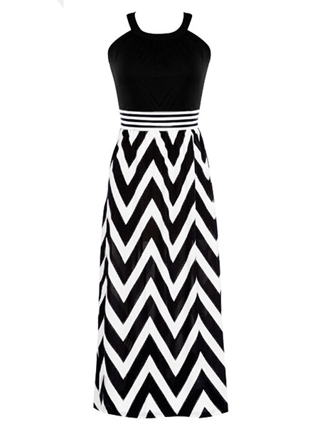 450x600 Stripe Patchwork Contrast Color Maxi Dress