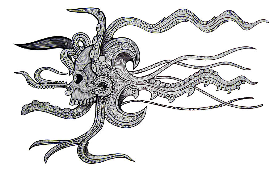 900x550 Mayan Jellyfish Skull Drawing