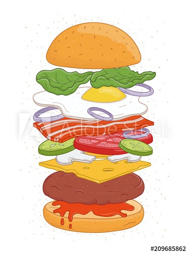 373x500 Tasty Hamburger With Layers Or Ingredients Isolated On White