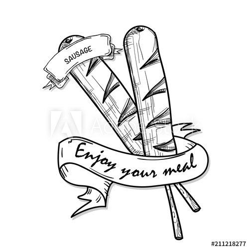 500x500 Fast Food Sausage Drawing Object Black White
