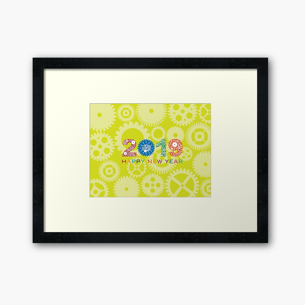 1000x1000 Happy New Year With Mechanical Gears And Clock Pattern Green