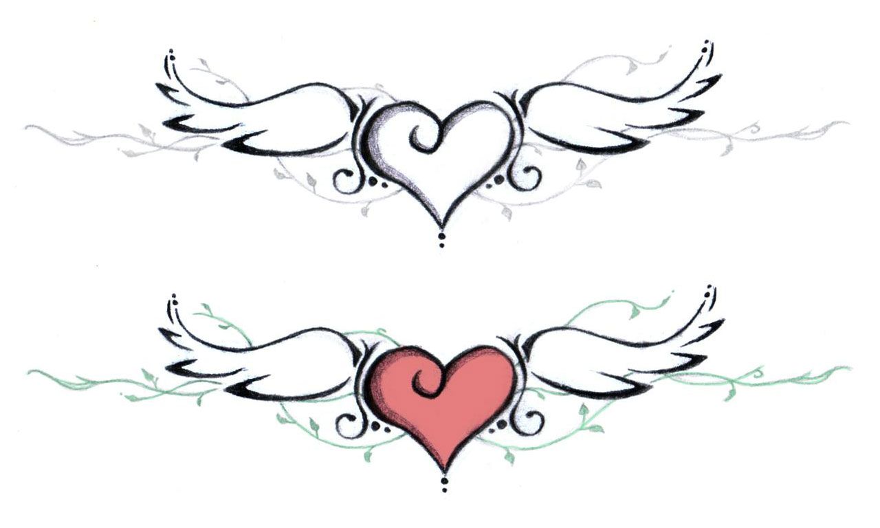 1280x768 Black And Grey Mechanical Heart With Wings Tattoo Design