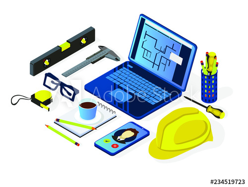 500x377 Engineering And Architecture Design Flat Isometric Style Drawing