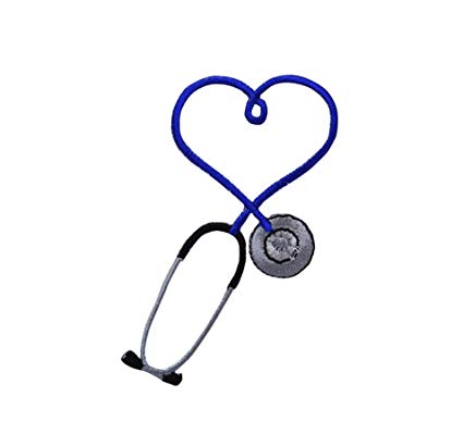 425x399 Blue Medical Heart Stethoscope Iron On Embroidered