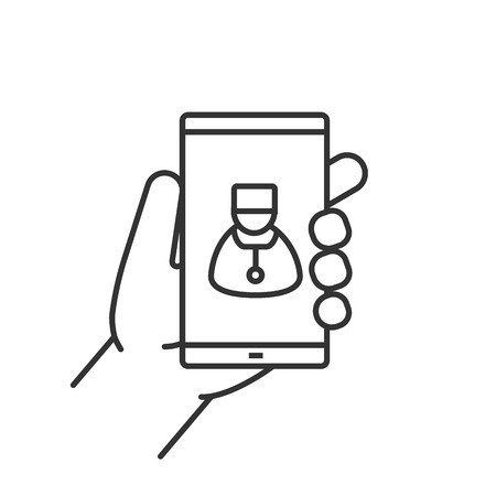 450x450 Family Doctor Hand Holding Smartphone Linear Icon Thin Line