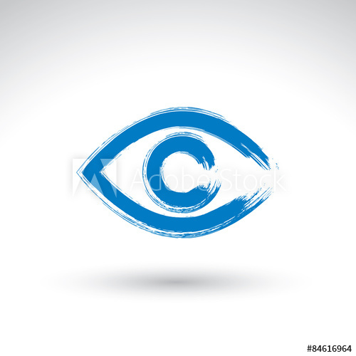 500x500 Hand Drawn Human Eye Icon, Brush Drawing Blue Medicine Sign, Ori