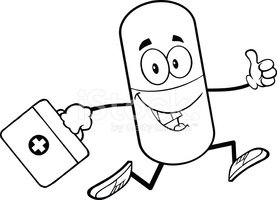 277x200 Black And White Pill Capsule Running With A Medicine Bag Stock