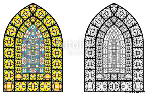 500x323 Church Stained Glass Windows, Vector Illustration In Color