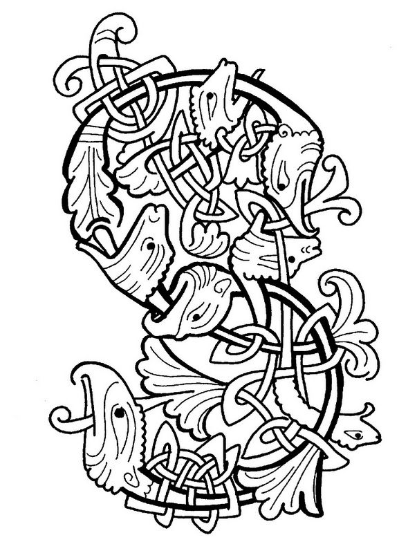 590x800 medieval calligraphic letter 's' ornament of stylised animals