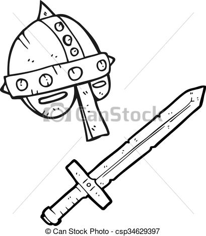 409x470 Freehand Drawn Black And White Cartoon Medieval Helmet