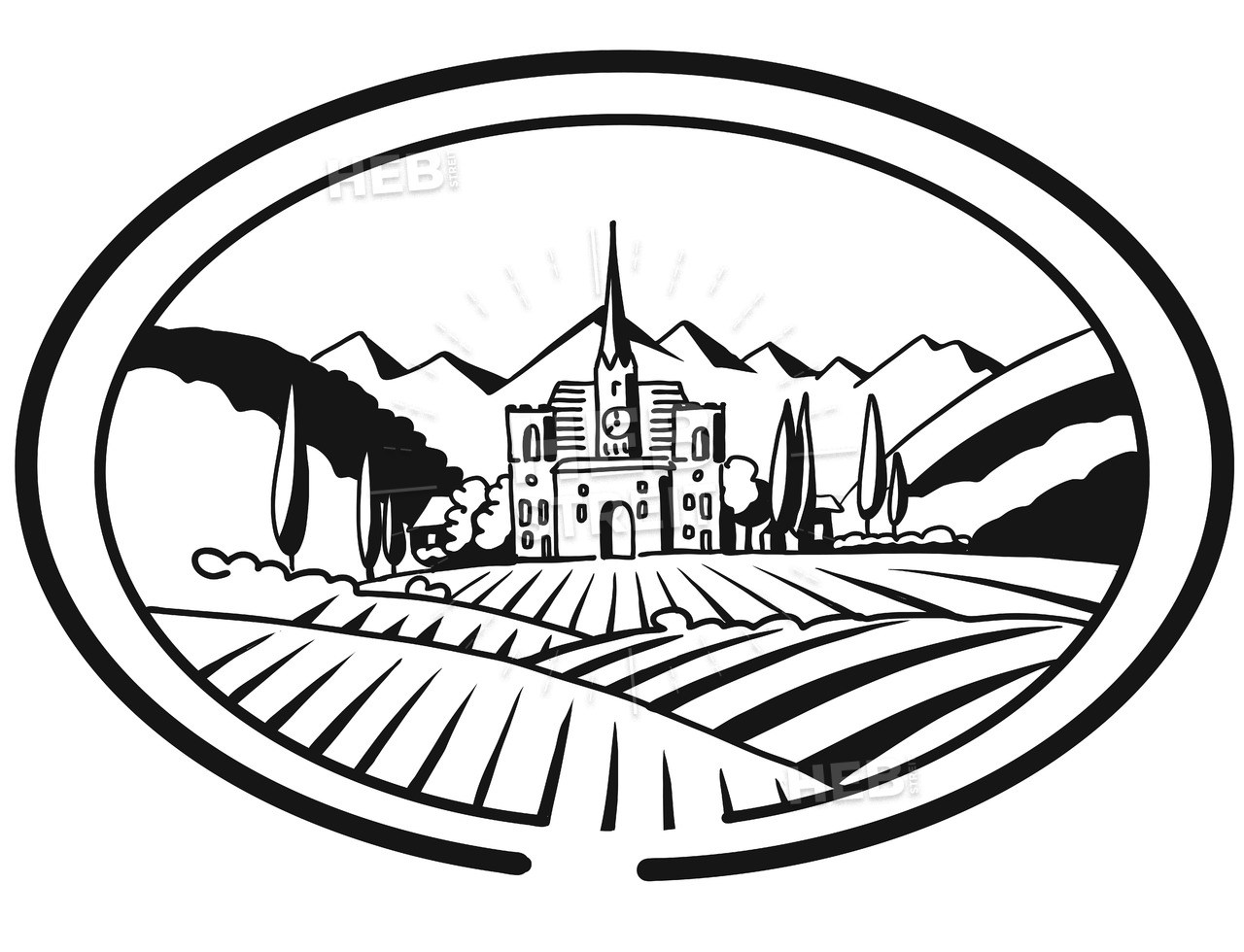 1280x980 Vineyard Farm Cover Design For Bottle Labeling, Sketched Hebstreit