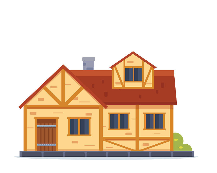 900x719 Vintage Medieval Residential House Illustration