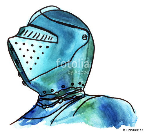 500x458 Watercolor And Ink Drawing Of Medieval Knight In Helmet Stock