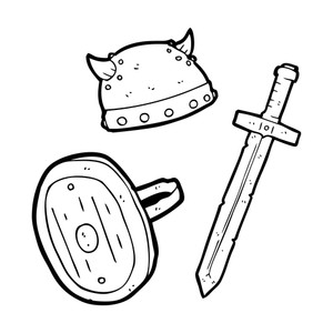300x300 Freehand Drawn Black And White Cartoon Medieval Warrior Objects