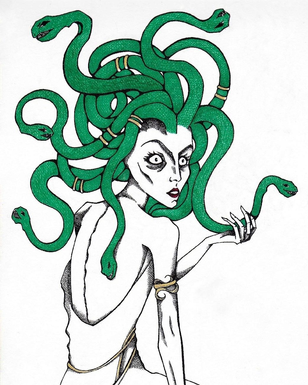 1042x1302 Medusa, Gel Pens And Ink, Drawing