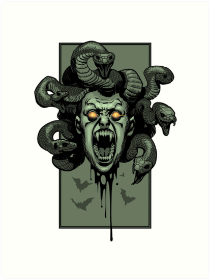 413x549 severed creepy medusa head art prints