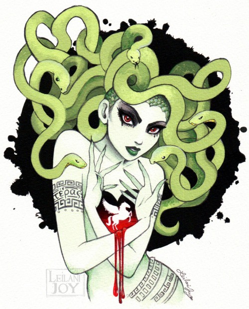 500x621 cartoon green snake medusa gorgona embracing red bleeding heart