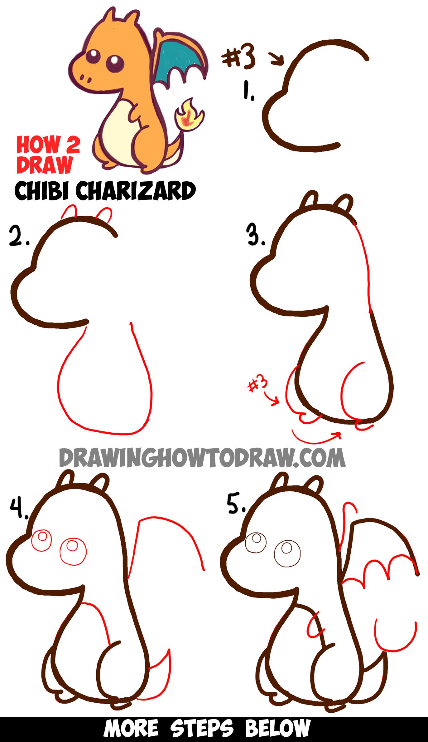 1373x2377 Learn How To Draw A Cute Baby Chibi Charizard From Pokemon
