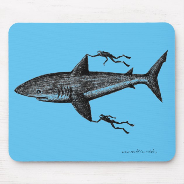 630x630 Megalodon Shark And Divers Cool Ink Pen Drawing Mouse Mat Zazzle