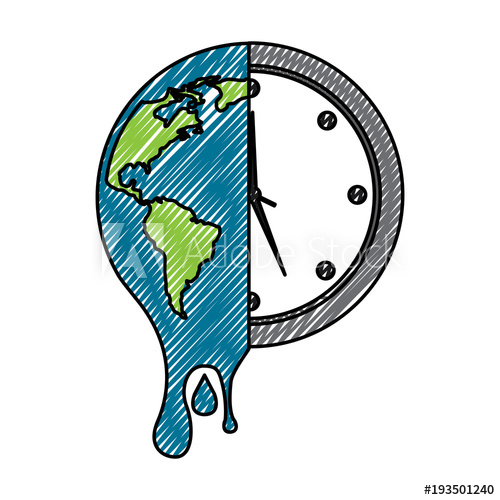 500x500 Melting Earth Planet And Clock Time Environment Vector