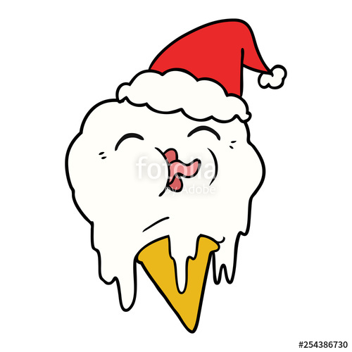 500x500 Line Drawing Of A Melting Ice Cream Wearing Santa Hat Stock Image
