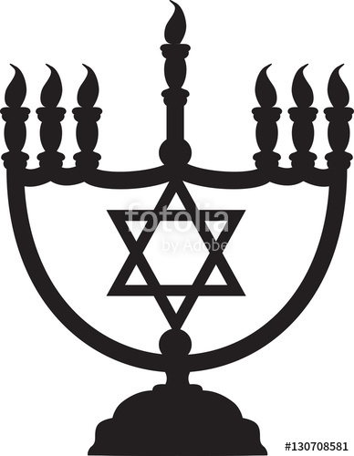 388x500 Drawing Of A Black Silhouette Of A Menorah With Jewish Star