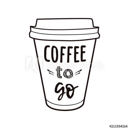 500x500 vector illustration of a take away coffee cup with phrase coffee