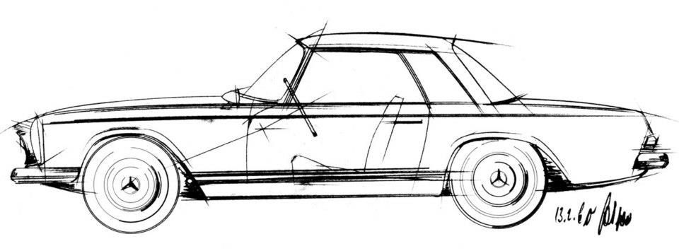 960x355 car line drawing mercedes benz classic roadster