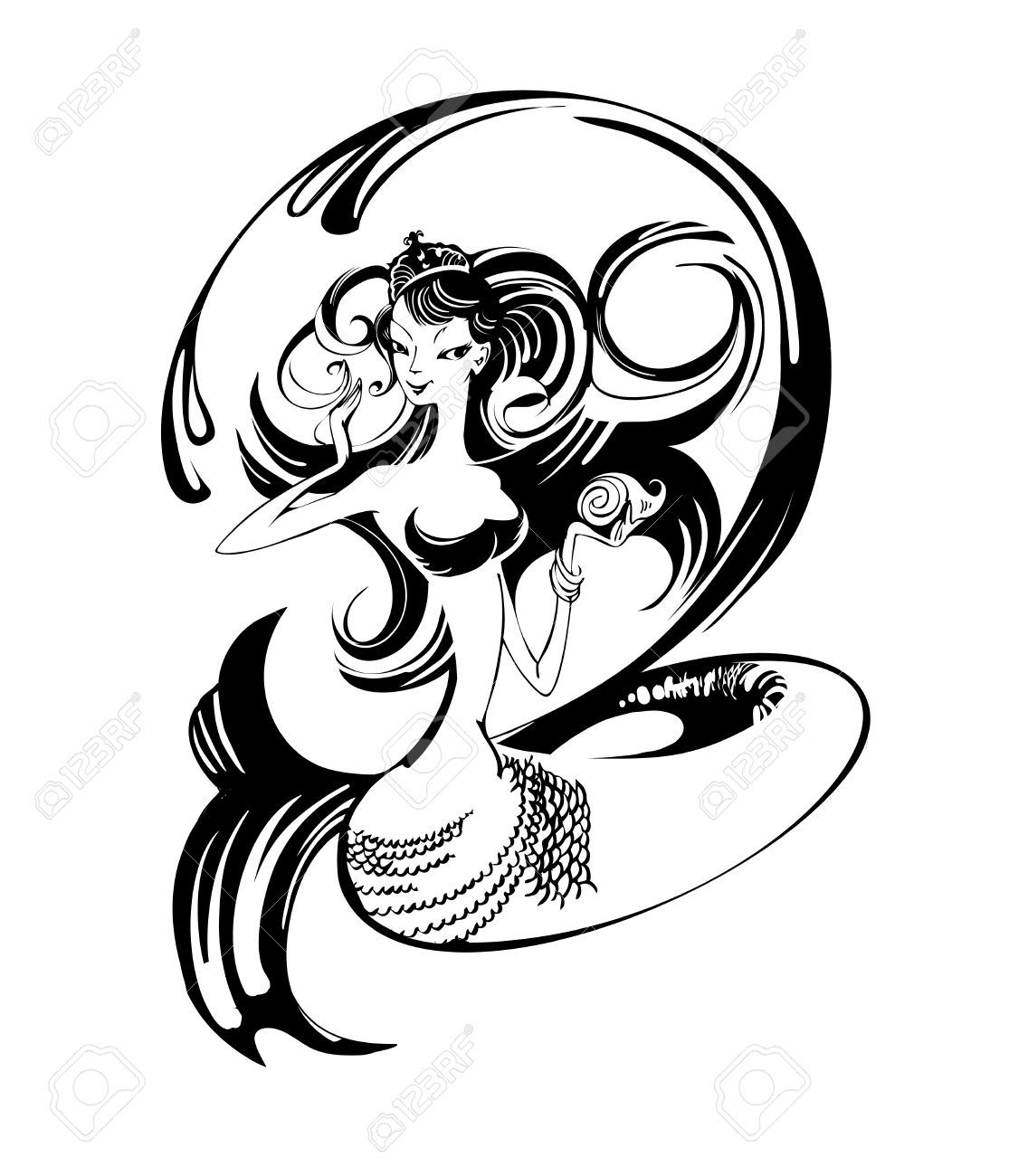 1115x1300 Mermaids Black, White Drawing, White Image