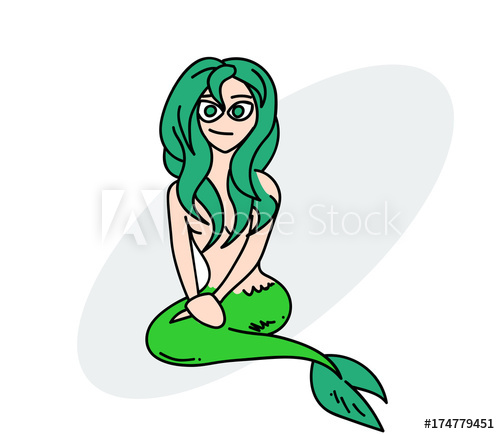 500x434 Pretty Mermaid Cartoon Hand Drawn Image Original Colorful Artwork