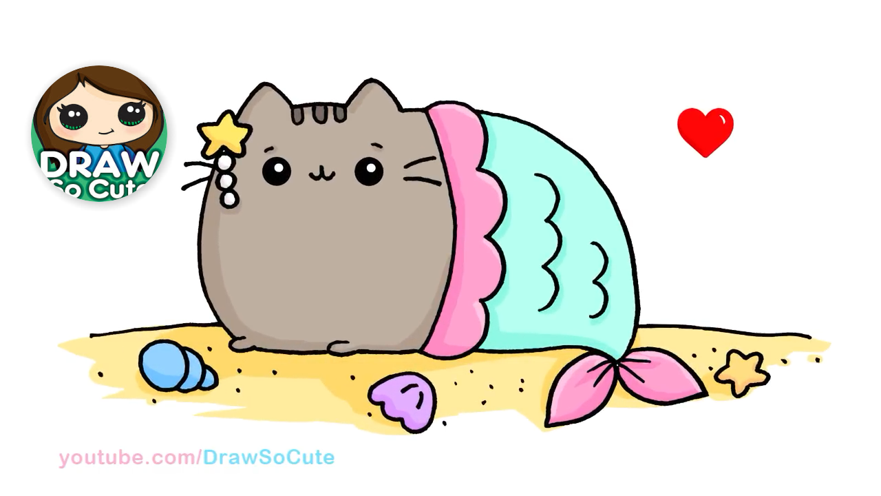 1280x720 mermaid pusheen pusheen pusheen, cute drawings, drawing for kids